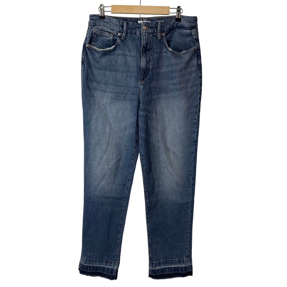 Good American Women's Good Boy Straight Jeans High Rise Released Hem Blue 14